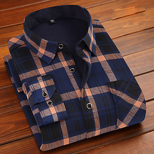 

Men's Shirt Plaid Long Sleeve Daily Tops Business Basic Red Orange Green