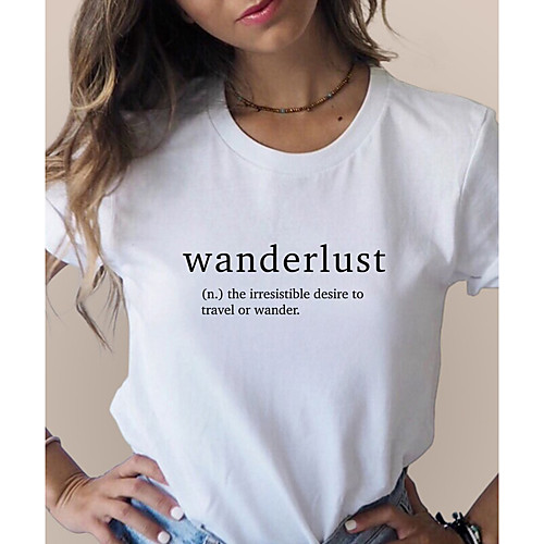 

Women's T-shirt Letter Print Round Neck Tops 100% Cotton Basic Basic Top White