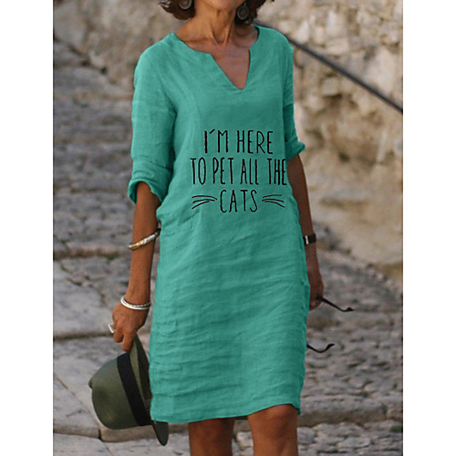

Women's A Line Dress Knee Length Dress Red Yellow Blushing Pink Light Green Light Blue Half Sleeve Letter Print Summer V Neck Casual 2021 S M L XL XXL 3XL 4XL