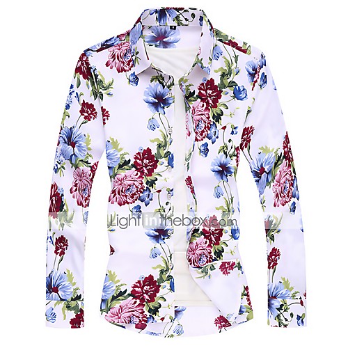 

Men's Shirt Graphic Plus Size Print Long Sleeve Holiday Tops Beach Streetwear White