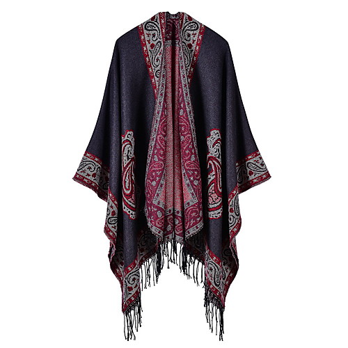 

Women's Plants Tassel Fringe Basic Spring Cloak / Capes Regular Daily Acrylic Coat Tops Black