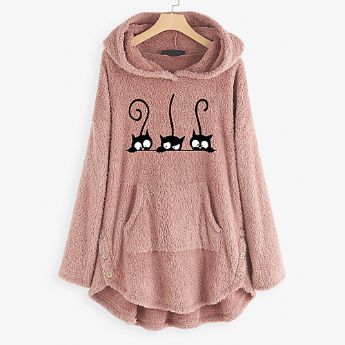 

Women's Pullover Hoodie Sweatshirt Teddy Coat Cartoon Animal Front Pocket Daily Basic Hoodies Sweatshirts Yellow Blushing Pink