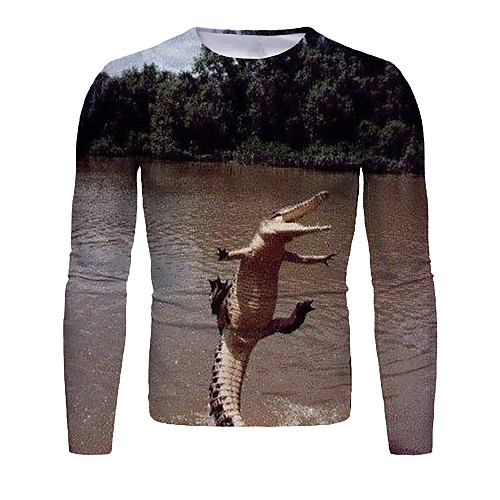 

Men's T shirt Graphic Animal Long Sleeve Daily Tops Basic Elegant Brown