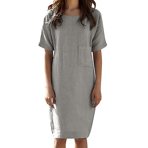 

Women's Shift Dress Knee Length Dress Blue Yellow Blushing Pink Gray Half Sleeve Solid Color Summer Round Neck Hot Casual Cotton 2021 S M L XL XXL 3XL