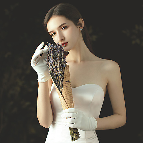 

Satin Wrist Length Glove Stylish With Faux Pearl