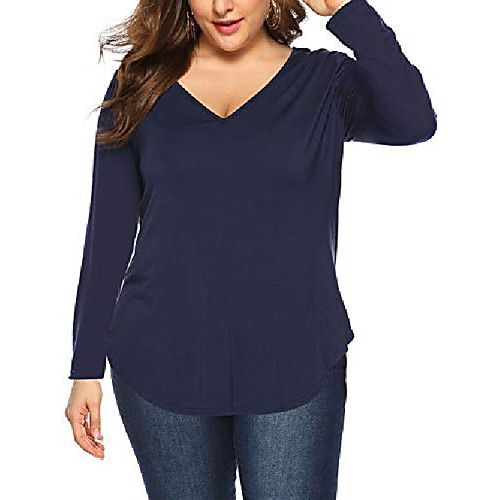 

loose plus size v neck shirt for women long sleeve blouse tops& #40;navy,2xl& #41;