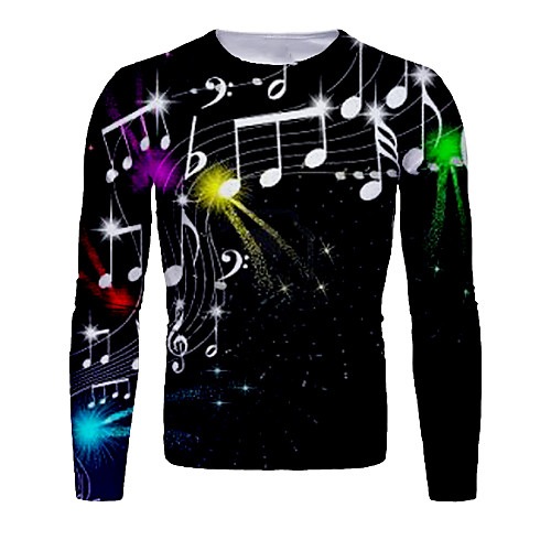 

Men's T shirt Graphic Print Long Sleeve Daily Tops Basic Elegant Black