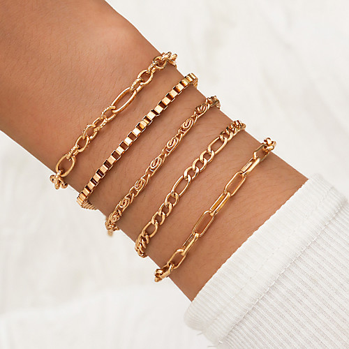 

5pcs Women's Chain Bracelet Vintage Bracelet Bracelet Vintage Style Lucky Simple Fashion Vintage Classic Trendy Alloy Bracelet Jewelry Gold For Party Evening Gift Date Beach Festival