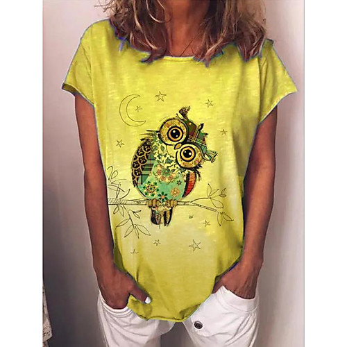 

Women's T-shirt Animal Print Round Neck Tops Loose Basic Basic Top Yellow Light Green