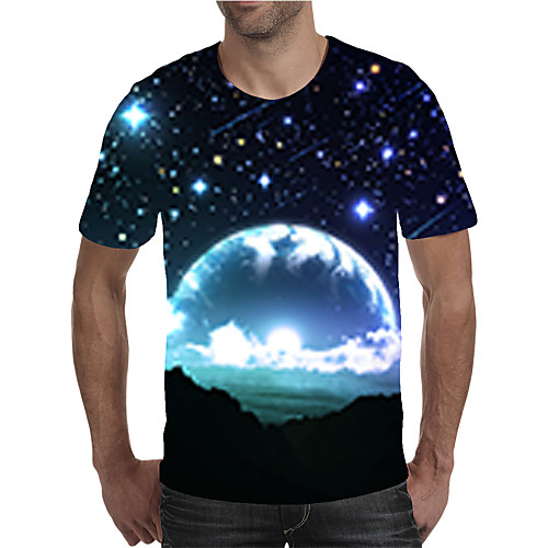 

Men's T shirt 3D Print Graphic Plus Size Print Short Sleeve Daily Tops Elegant Exaggerated Blue