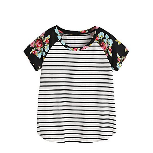 

women's floral print short sleeve tops striped casual blouses t shirt black# m