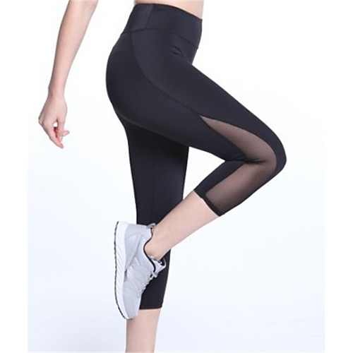 

Women's Yoga Pants Patchwork Capri Leggings Tummy Control Butt Lift Breathable White Black Mesh Yoga Fitness Gym Workout Sports Activewear Stretchy