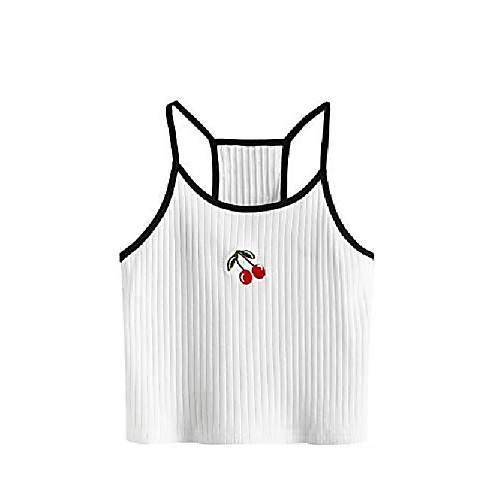 

women& #39;s summer basic sexy strappy sleeveless racerback crop top & #40;medium, white cherry& #41;