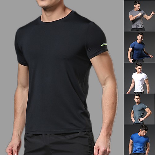 

Men's Running T-Shirt Running Base Layer Short Sleeve Elastane Breathable Quick Dry Moisture Wicking Fitness Gym Workout Running Walking Jogging Sportswear Plus Size Tee T-shirt White Black Blue Dark