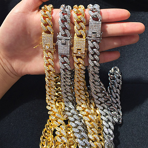 

Men's White Crystal Long Necklace Patchwork Friends Hip Hop Alloy Gold Silver 55 cm Necklace Jewelry 1pc For Party Evening Street