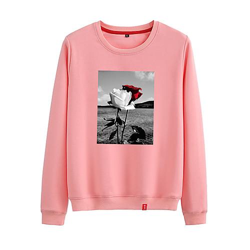 

Women's Sweatshirt Pullover Black White Pink Photo Cute Flower Sport Athleisure Sweatshirt Top Long Sleeve Warm Soft Comfortable Everyday Use Causal Exercising General Use / Winter