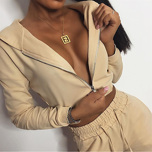 

Women's 2 Piece Full Zip Tracksuit Jogging Suit Street Casual Long Sleeve 2pcs Winter Elastane Breathable Quick Dry Soft Fitness Gym Workout Performance Running Training Sportswear Solid Colored