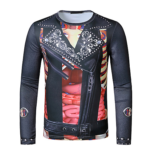 

Men's T shirt 3D Print Graphic Long Sleeve Daily Tops Black