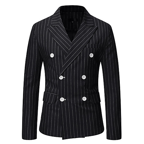 

Black / Navy Blue / Gray Striped Regular Fit Cotton Men's Suit - Peaked Lapel