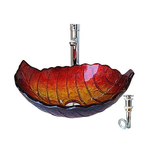 

Red Leaf - Shaped Tempered Glass Vessel Sink with Pop - Up Drain and Mounting Ring