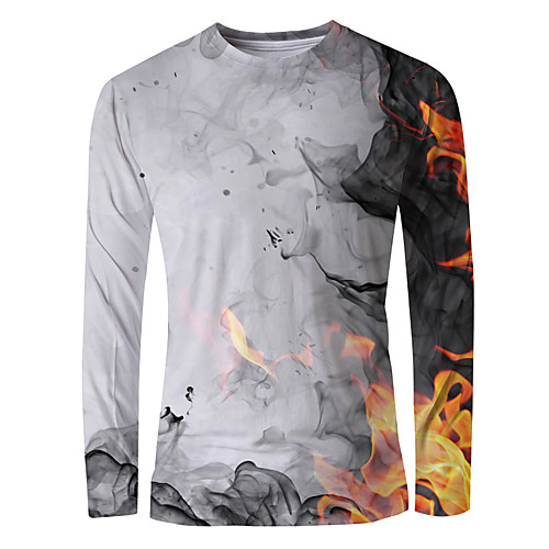 

Men's T shirt Graphic Flame Print Long Sleeve Daily Tops Basic Elegant White