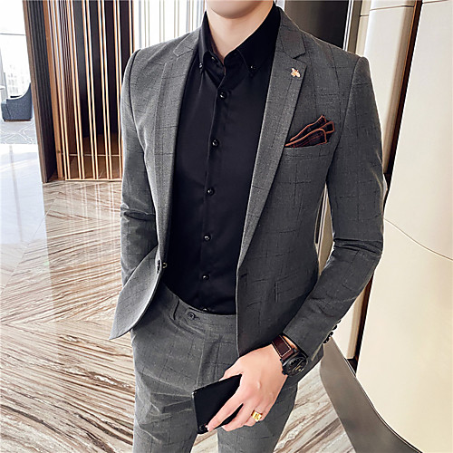 

Tuxedos Tailored Fit Notch Single Breasted One-button Polyester Grid / Plaid Patterns