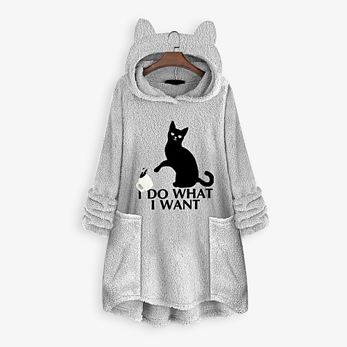 

Women's Pullover Hoodie Sweatshirt Teddy Coat Animal Front Pocket Cat Ear Casual Daily non-printing Basic Hoodies Sweatshirts Loose Oversized Long Black Yellow Blushing Pink