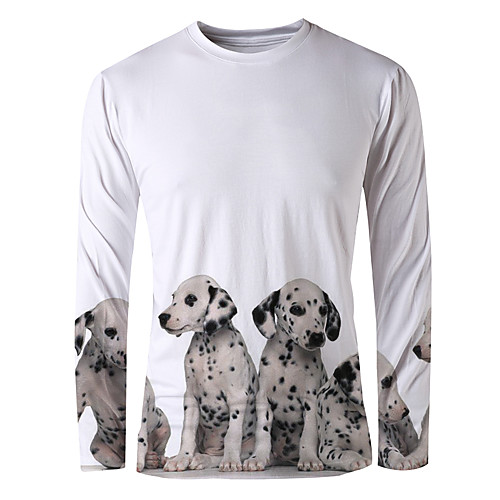 

Men's T shirt 3D Print Graphic Animal Long Sleeve Daily Tops Basic Elegant White