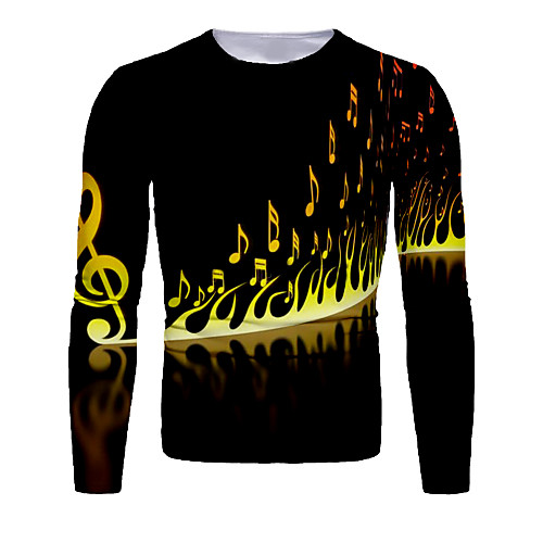 

Men's T shirt Graphic Print Long Sleeve Daily Tops Basic Elegant Gold