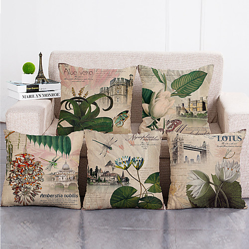 

Set Of 5 Cushion Covers Sofa Decorative Cushions Pillow Cover 4545 cm Linen Beige Pillow Case