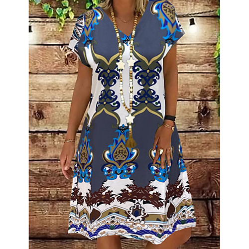 

Women's Shift Dress Knee Length Dress - Short Sleeve Tribal Print Summer V Neck Casual Holiday Vacation 2020 Red Yellow Khaki Green Gray S M L XL XXL XXXL XXXXL XXXXXL