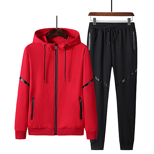 

Men's Tracksuit Jogging Suit Street Casual 2pcs Long Sleeve Spandex Thermal Warm Soft Jogging Training Sportswear Jacket Track pants Black Red Grey Activewear Micro-elastic / Cotton / Athleisure