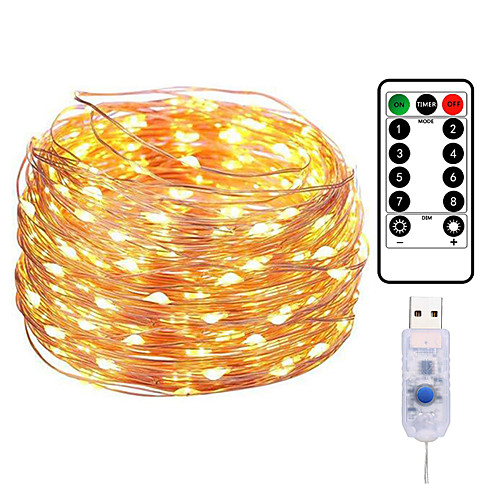 

20M 200LED Copper Wire String Lights Outdoor String Lights USB Plug-in Fairy Lights With Remote 8 Modes Lights Waterproof Remote Control Timer Christmas Wedding Birthday Family Party Room Valentine's