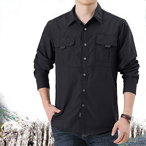 

Men's Hiking Shirt / Button Down Shirts Long Sleeve Shirt Top Outdoor Windproof Breathable Quick Dry Multi-Pocket Embroidery Spring Summer Chinlon Black Army Green Grey Camping / Hiking Hunting