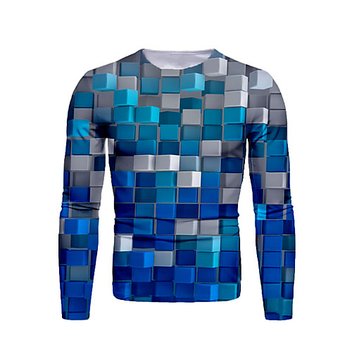 

Men's T shirt Graphic Print Long Sleeve Daily Tops Basic Blue
