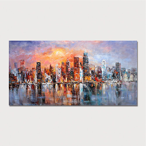 

Hand Painted Canvas Oil Painting Abstract Buildings Home Decoration With Frame Painting Ready To Hang With Stretched Frame