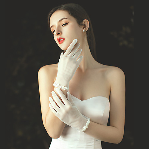 

Net Wrist Length Glove Flower Style / Gloves With Faux Pearl / Floral