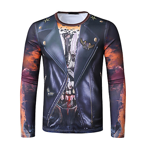 

Men's T shirt 3D Print Graphic Long Sleeve Daily Tops Black