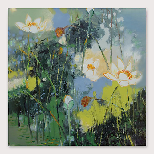 

Oil Painting Hand Painted Square Abstract Floral / Botanical Modern Stretched Canvas