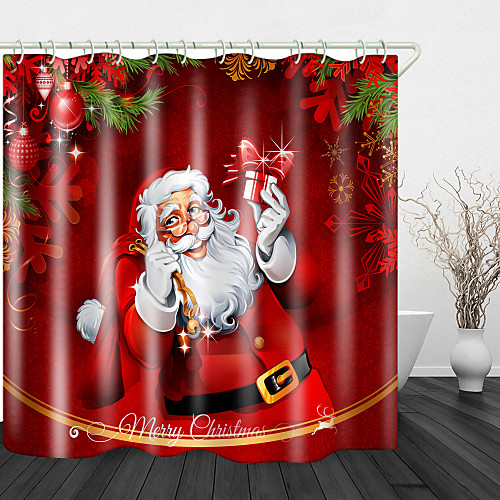 

Christmas Santa Gift Box Digital Printing Shower Curtain Shower Curtains & Hooks Modern Polyester Trend Design