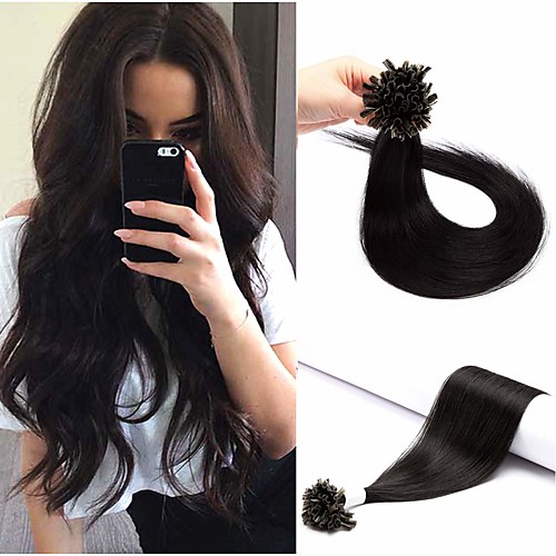 

Fusion / U Tip Hair Extensions Remy Human Hair Nail Tip Hair Extensions 50 pcs 50 g Pack Straight Brown 16-24 inch Hair Extensions