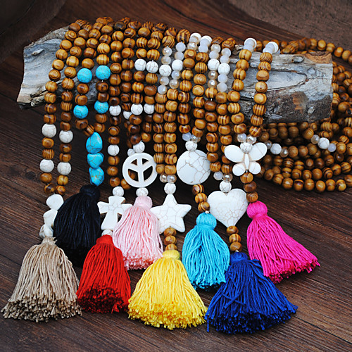 

Women's Long Necklace Tassel Fringe Star Elegant Resin Wood Black Yellow Red Blue Pink 55 cm Necklace Jewelry 1pc For Daily