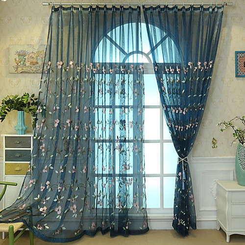 

2 Panels Sheer Curtains for Living Room, Floral Leaf Embroidery Sheer Curtains for Bedroom Embroidery Window Curtains