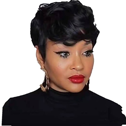

Human Hair Wig Short Curly Pixie Cut Short Bob Natural Women Sexy Lady New Capless Malaysian Hair Women's Natural Black #1B 6 inch