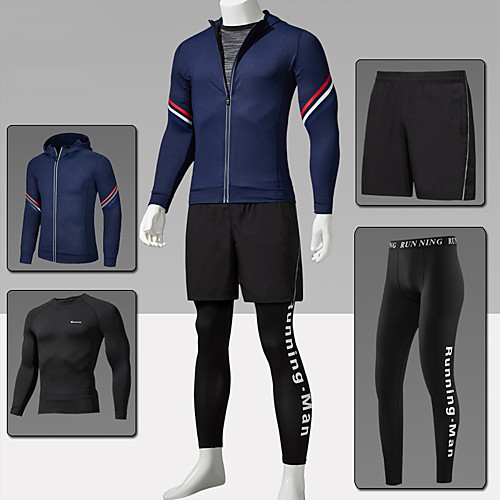 

Men's Full Zip Activewear Set Workout Outfits Compression Suit Athletic Athleisure 4pcs Winter Long Sleeve Spandex Moisture Wicking Quick Dry Breathable Fitness Gym Workout Performance Running