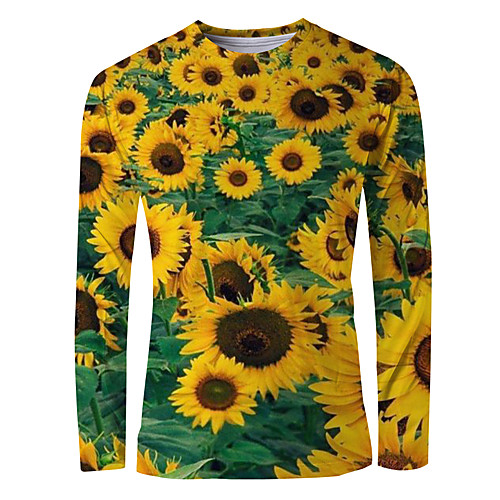 

Men's T shirt 3D Print Graphic Long Sleeve Daily Tops Basic Elegant Yellow