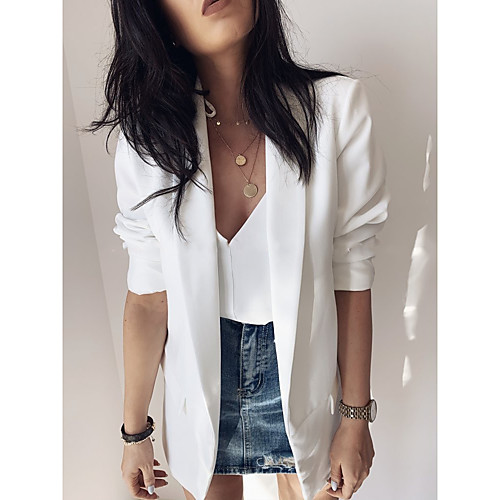 

Women's Solid Colored Basic Fall & Winter Jacket Regular Daily Long Sleeve Coat Tops White