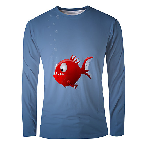 

Men's T shirt 3D Print Graphic Animal Long Sleeve Daily Tops Basic Elegant Blue