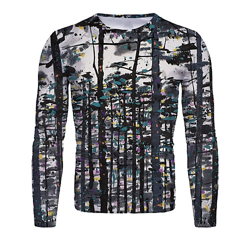 

Men's T shirt Graphic Long Sleeve Daily Tops Basic Chinoiserie Black