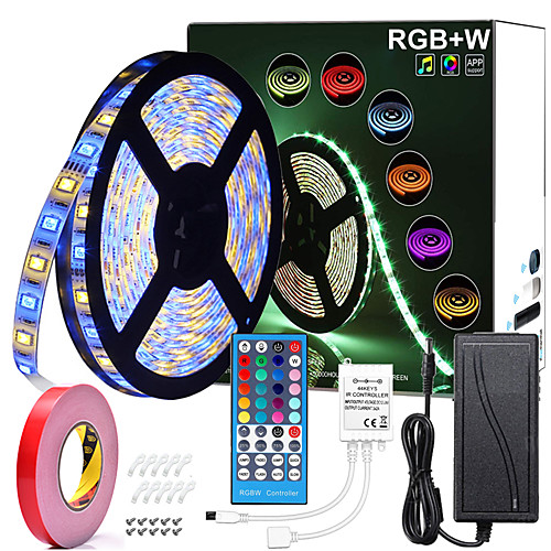 

5M RGBW LED Strip Lights Waterproof 16.4ft 300LEDs SMD 5050 Warm White Plus RGB Light with 40 Key Remote Controller or 12V Power Supply Kit